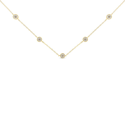 Yellow Color Plated Sterling Silver Diamond Station Necklace (1/2 cttw, K-L Color, I2-I3 Clarity)