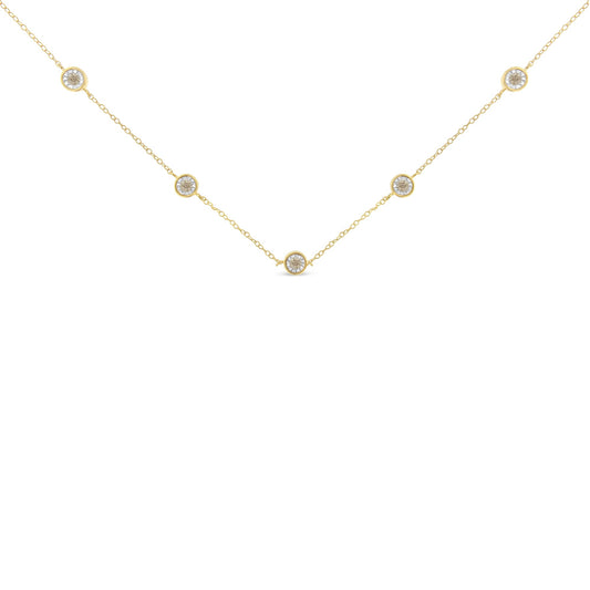 Yellow Color Plated Sterling Silver Diamond Station Necklace (1/2 cttw, K-L Color, I2-I3 Clarity)