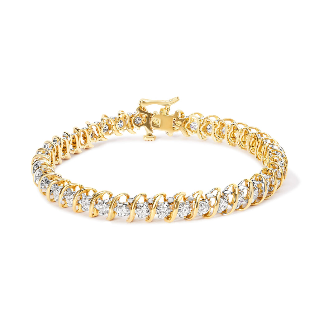 18K Yellow Gold 4.0 Cttw Round-Cut Diamond S-Link 7" Inch Tennis Bracelet (I-J Color, SI1-SI2 Clarity)