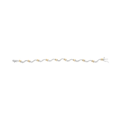 10K Two-Tone 2.00 Cttw Diamond "X" and Wave Link Bracelet (H-I Color, I1-I2 Clarity) - 7" Inches