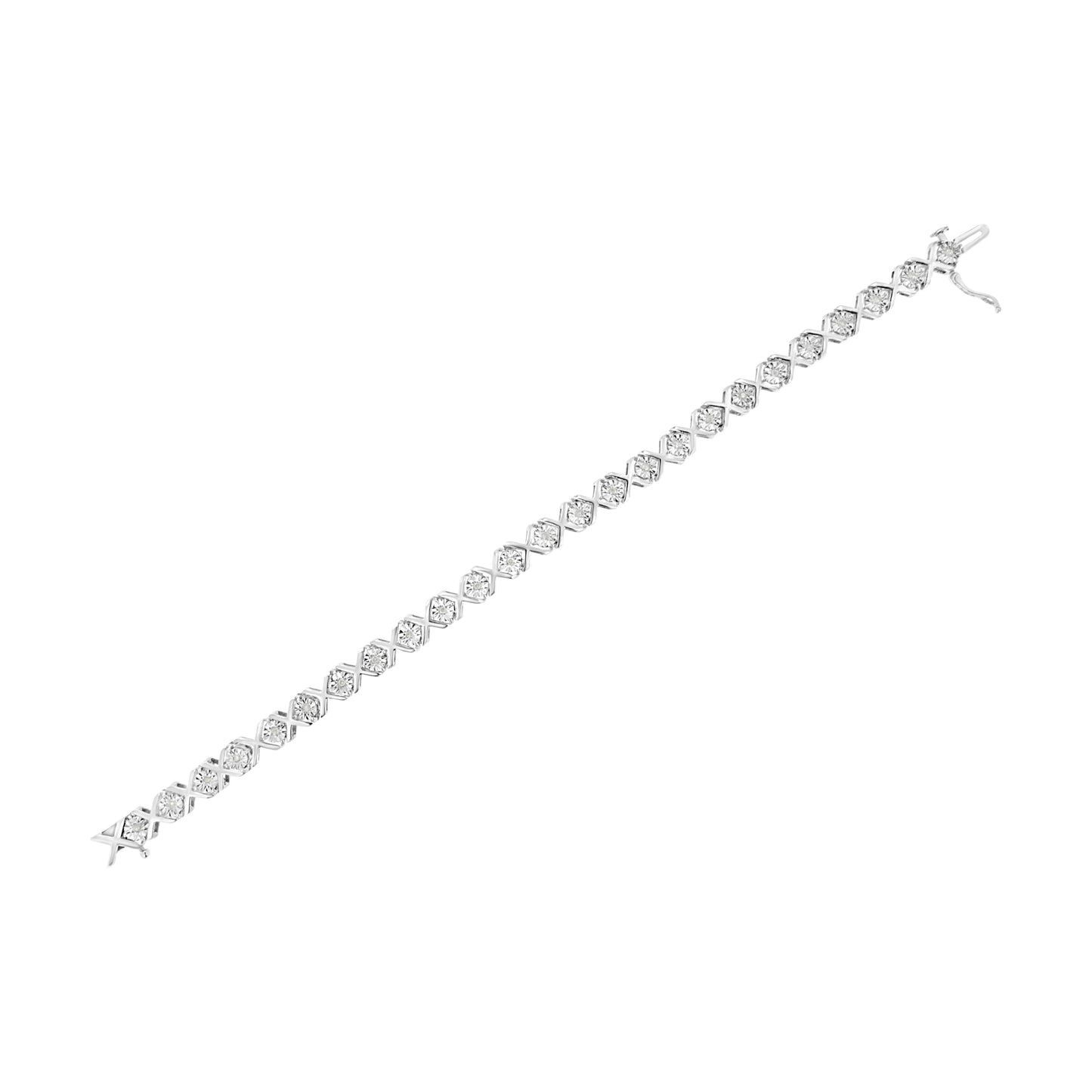 .925 Sterling Silver 1/4 Cttw Miracle Set Diamond "X" Link Bracelet (I-J Color, I3 Clarity) - 7.25"