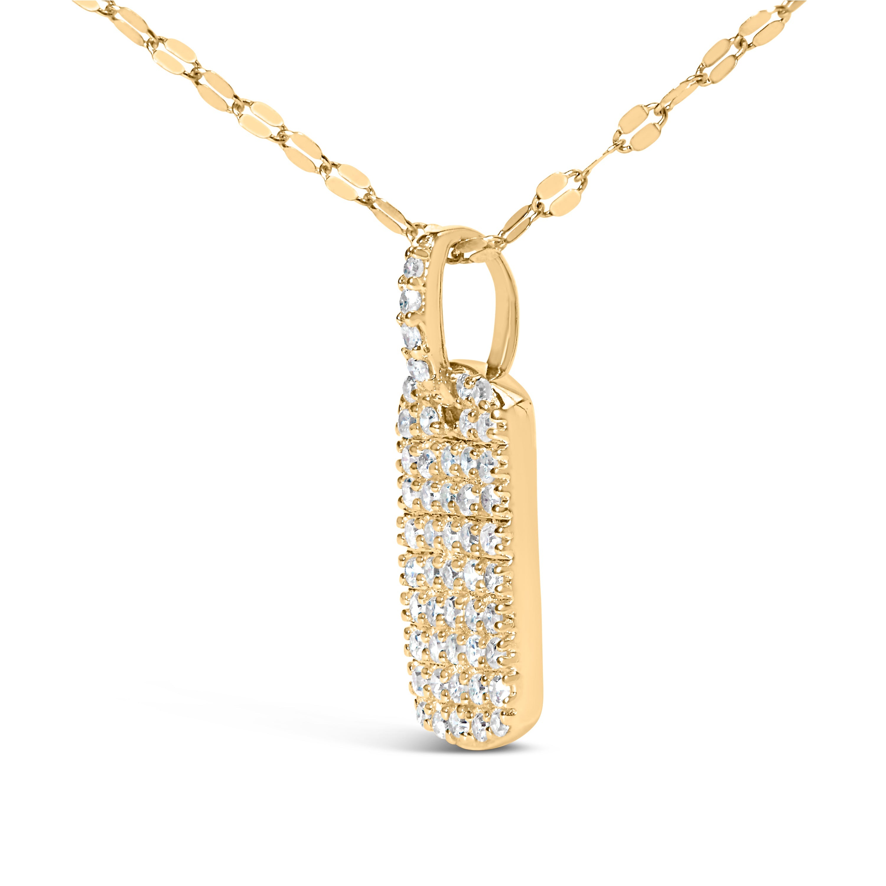 18K Yellow Gold Plated.925 Sterling Silver 1/3 Cttw Diamond Studded Dog Tag 18" Pendant Necklace (I-J Color, I2-I3 Clarity)