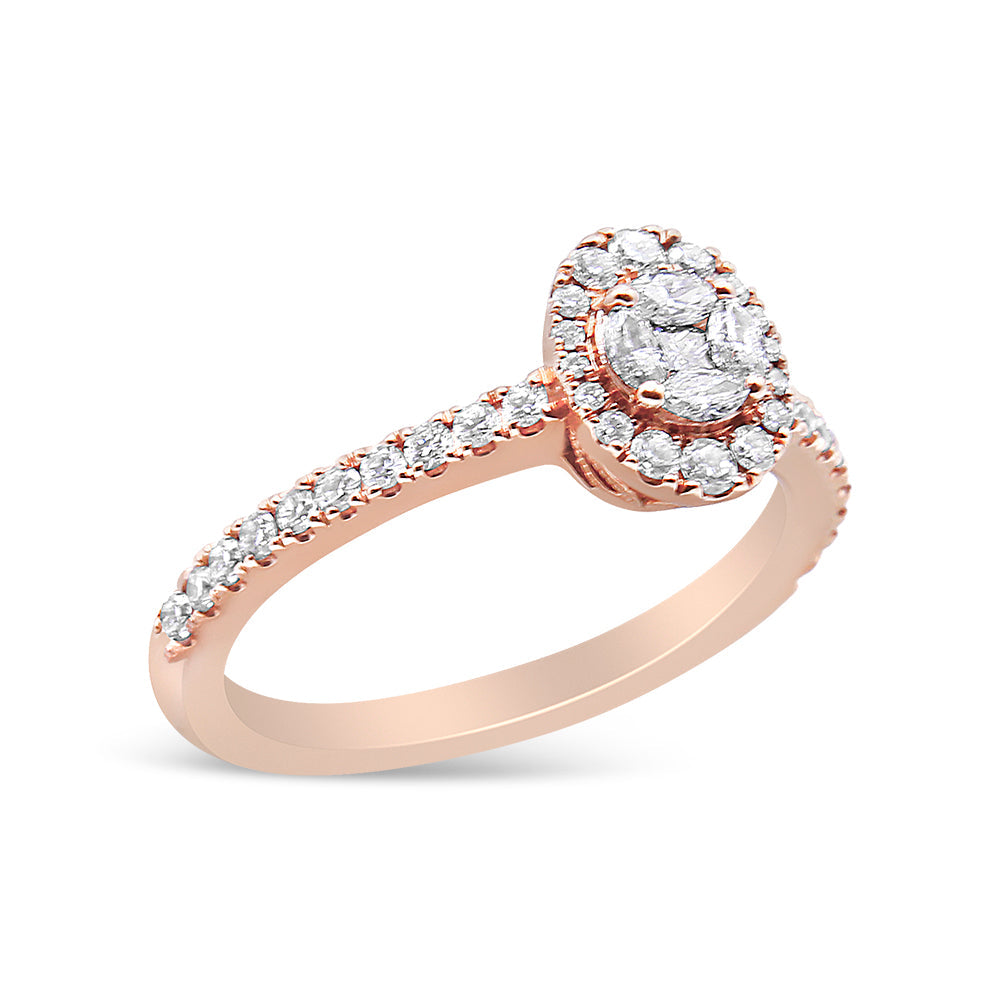 18K Rose Gold 1/2 Cttw Composite Marquise Composite Diamond Oval Shaped Halo Engagement Ring (F-G Color, VS1-VS2 Clarity) - Ring Size 7