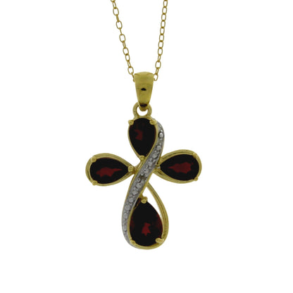 Garnet Diamond Cross Religious Pendant Sterling Silver