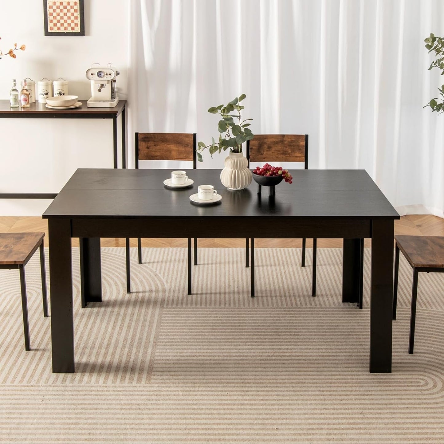 Dining Table for 6, Wood Rectangular Table, 63" L X 31.5" W X 30" H Large Farmhouse Center Table, Home Furniture Kitchen Table, Modern Dining Room Table, Supporting for 330LBS, Black