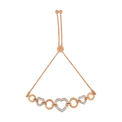 14K Rose Gold Plated .925 Sterling Silver Diamond Accent Circle and Heart Link Adjustable 6â€-10â€ Bolo Bracelet (I-J Color, I3 Clarity)