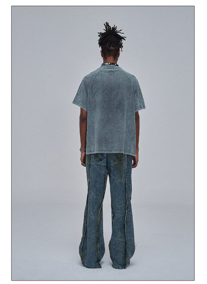 American Street Dirtyfit Heavy Industry Washed Distressed Wide Leg Jeans Design Sense