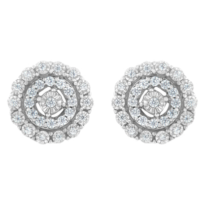 10KT White Gold 1/2 cttw Double Halo Brilliant Round-Cut Diamond Stud Earrings (I-J Clarity, I2-I3 Color)