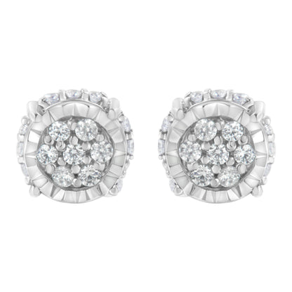 .925 Sterling Silver 1/3 cttw Round-cut Diamond Floral Stud Earring (I-J Clarity, I3 Color)