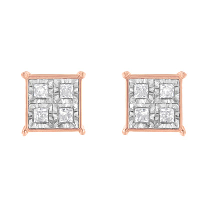 Rose Gold Plated Sterling Silver Diamond Composite Stud Earrings (3/4 cttw, J-K Color, I1-I2 Clarity)