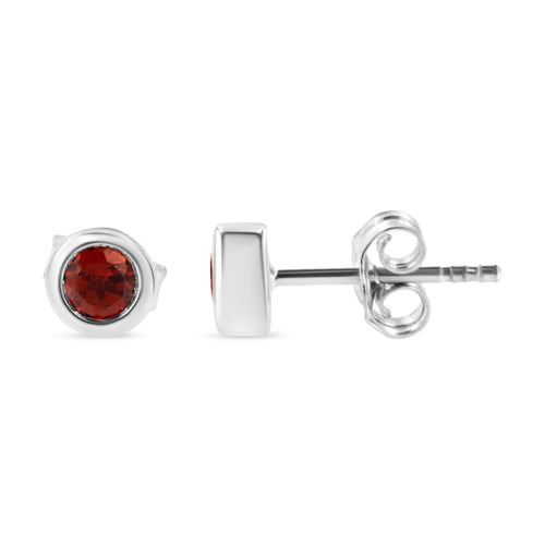 .925 Sterling Silver Bezel Set 3.5mm Created Red Ruby Gemstone Solitaire Stud Earrings