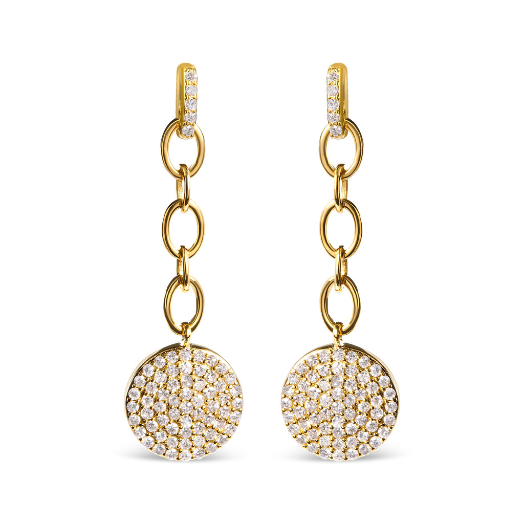 18K Yellow Gold Plated .925 Sterling Silver 1.0 Cttw Diamond Composite Cluster Dangle Chain Earrings (I-J Color, I1-I2 Clarity)