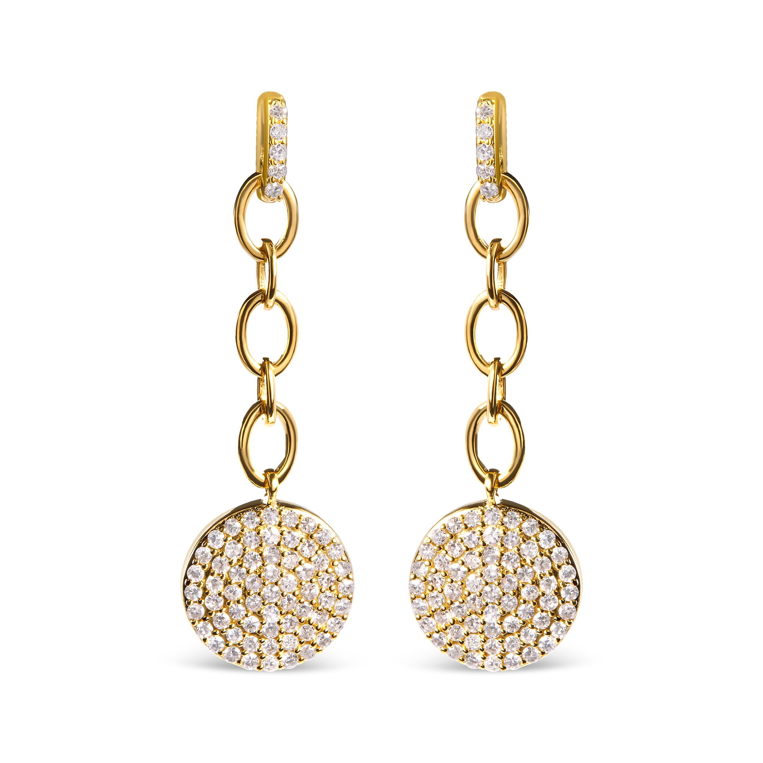 18K Yellow Gold Plated .925 Sterling Silver 1.0 Cttw Diamond Composite Cluster Dangle Chain Earrings (I-J Color, I1-I2 Clarity)