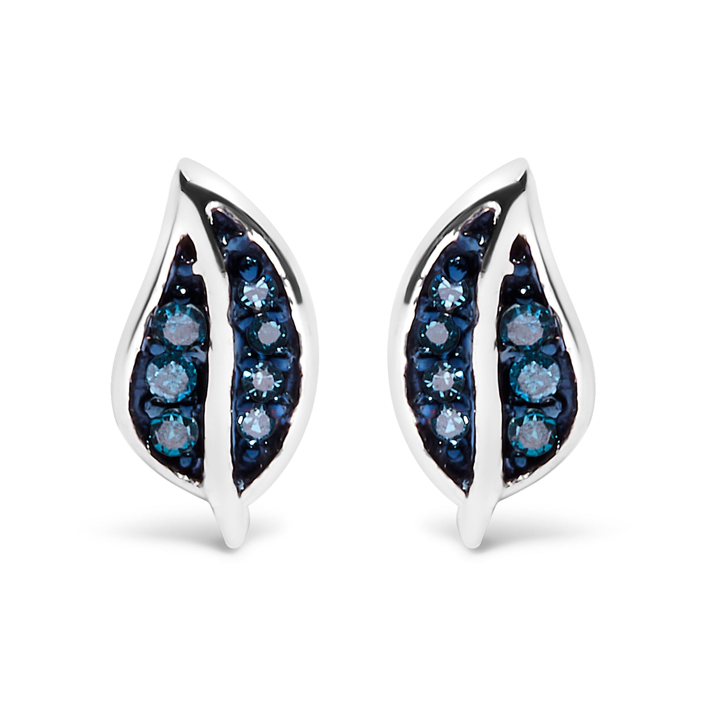 .925 Sterling Silver Blue Diamond Accent Leaf Stud Earrings
