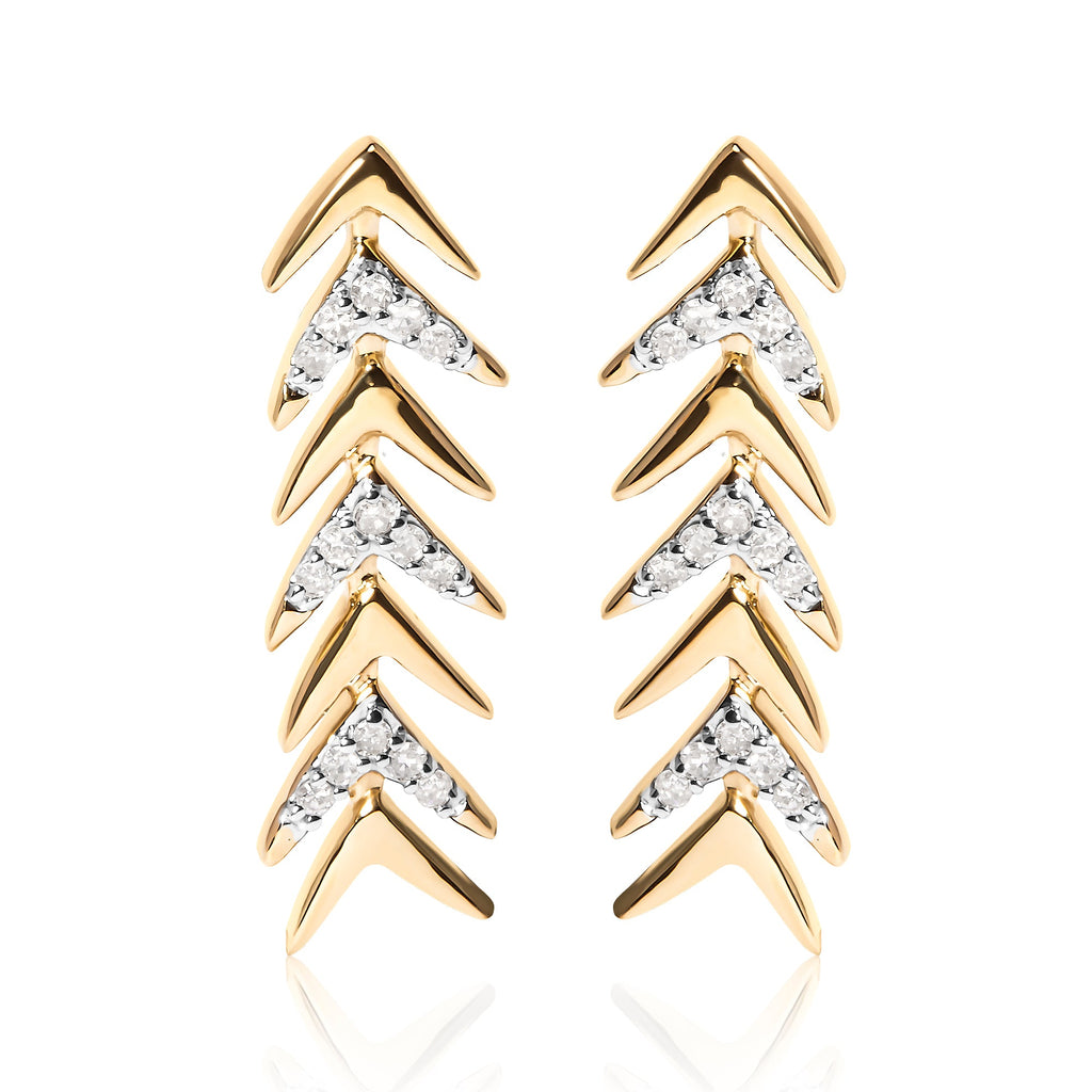 18K Yellow Gold Plated .925 Sterling Silver 1/5 Cttw Diamond Chevron Arrow Stud Earring (I-J Color, I2-I3 Clarity)