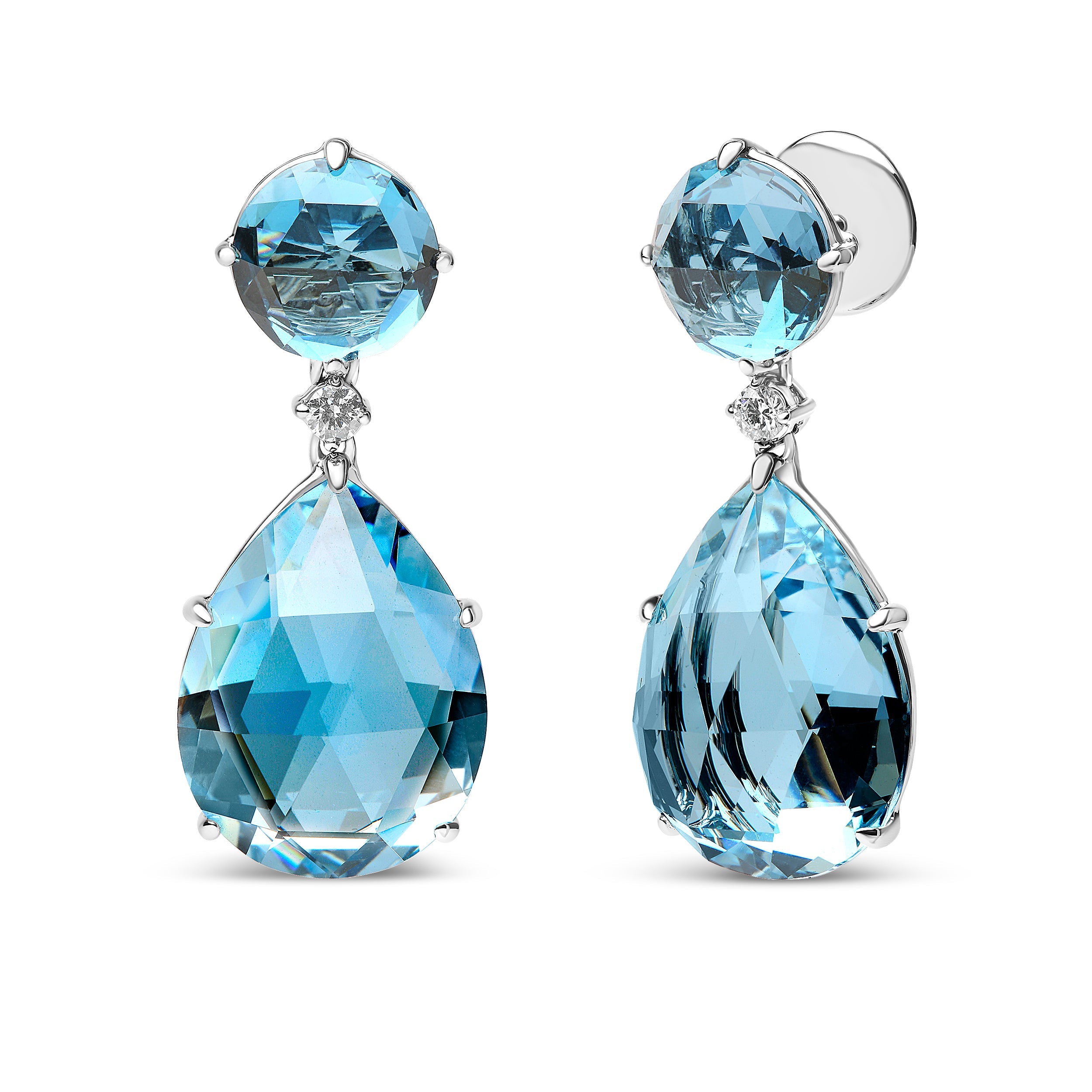 18K White Gold 1/5 Cttw Diamond with Round London Blue Topaz and 20 x 15mm Pear Cut Sky Blue Topaz Gemstone Dangle Earring (G-H Color, SI1-SI2 Clarity)