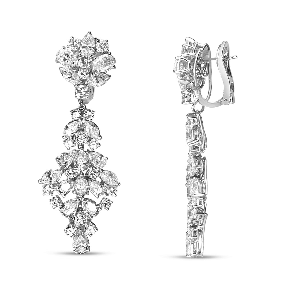 18K White Gold 9 1/2 Cttw Diamond Cluster Drop Dangle Clip-On Earrings (F-G Color, VS1-VS2 Clarity)