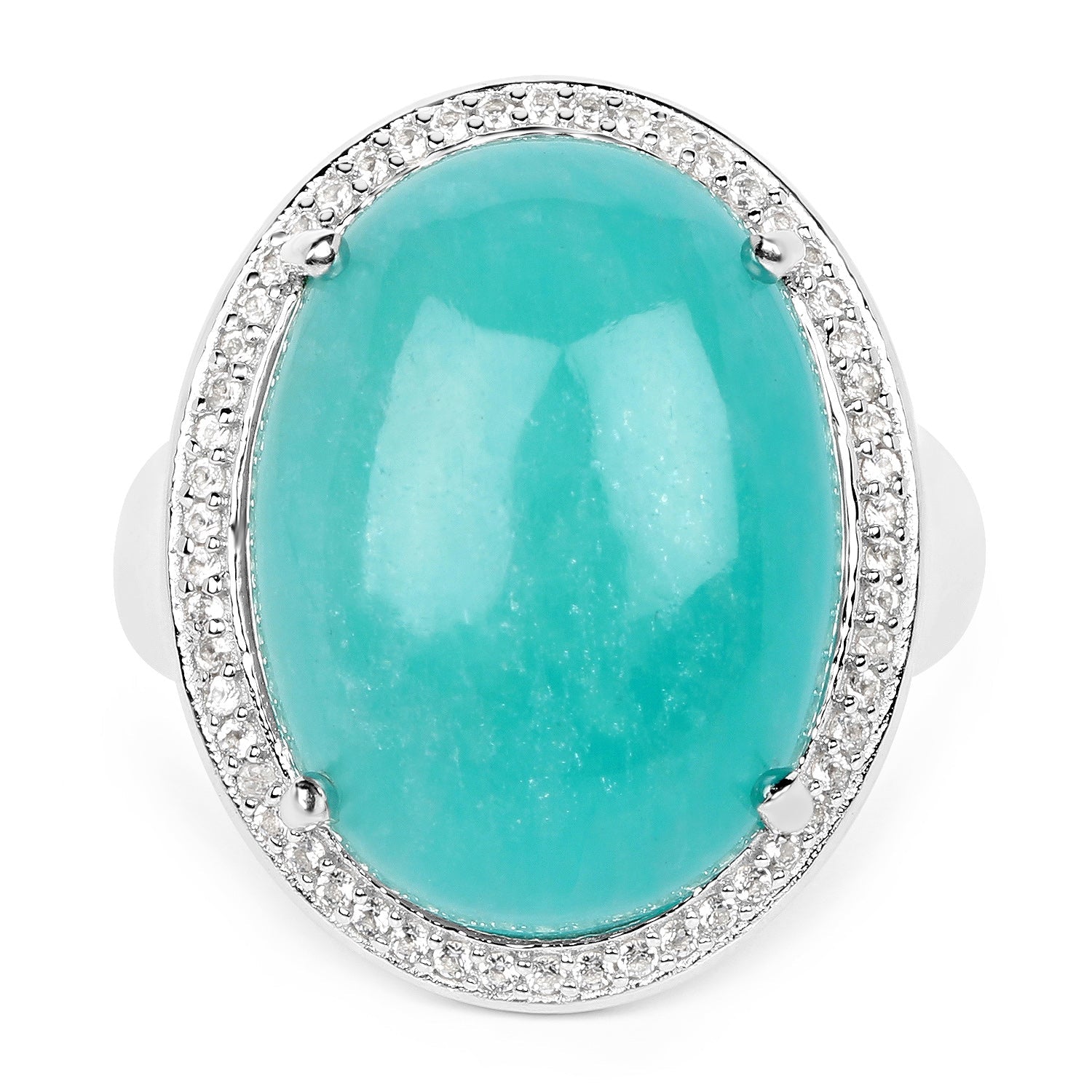 15.09 Carat Genuine Amazanite And White Topaz .925 Sterling Silver Ring