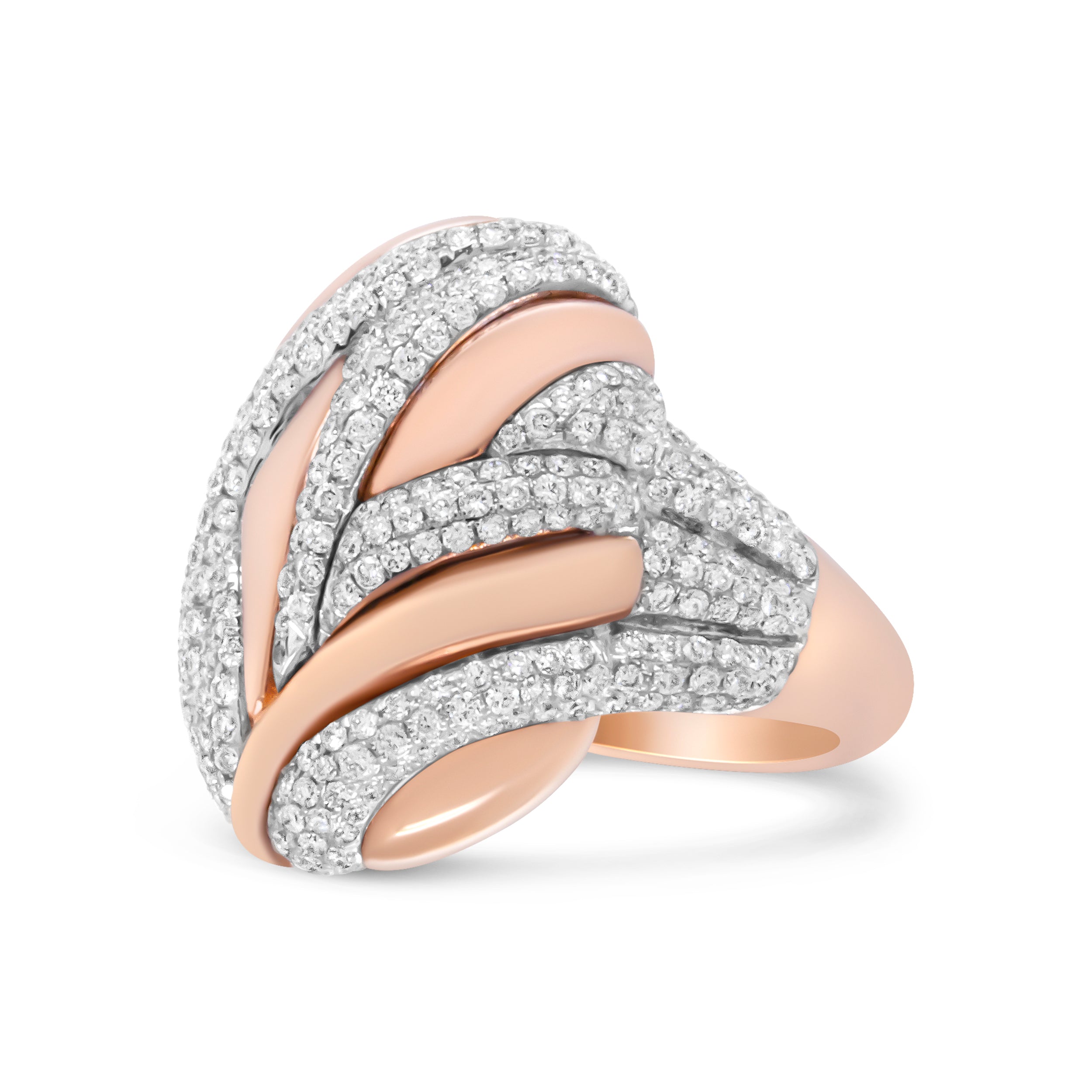 18K Rose and White Gold 1 7/8 Cttw Diamond and Gold Textured Dome Cocktail Ring (F-G Color, VS1-VS2 Clarity) - Size 6.5