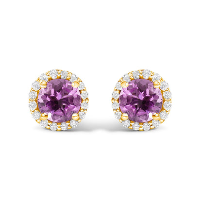 10K White Gold Purple Amethyst and 1/6 Cttw Diamond Halo Stud Earring