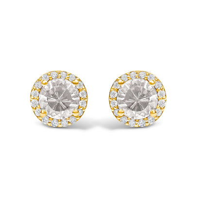10K White Gold Purple Amethyst and 1/6 Cttw Diamond Halo Stud Earring