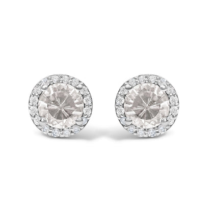 10K White Gold Purple Amethyst and 1/6 Cttw Diamond Halo Stud Earring