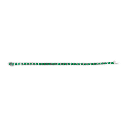 14K White Gold Alternating Oval Green Emerald and Diamond Tennis Bracelet
