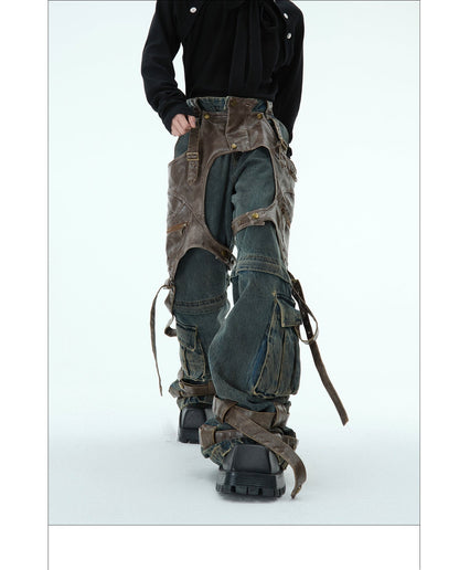 Retro Deconstructed Jeans Men's Detachable Stitching