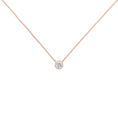 10K Rose Gold 1/3 Carat Round Brilliant-Cut Diamond Modern Bezel-Set Solitaire 16"-18" Pendant Necklace (H-I Color, SI2-I1 Clarity)