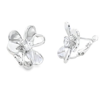 Cubic Zirconia Flower Earrings Sterling Silver
