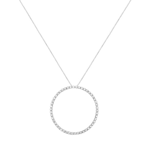 .925 Sterling Silver 4 cttw Prong Set, Round-Cut Diamond Open Circle Hoop 18" Pendant Necklace (J-K Color, I1-I2 Clarity)