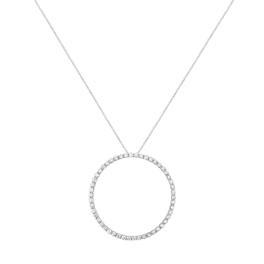 .925 Sterling Silver 4 cttw Prong Set, Round-Cut Diamond Open Circle Hoop 18" Pendant Necklace (J-K Color, I1-I2 Clarity)