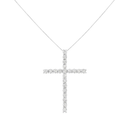 .925 Sterling Silver 4.0 Cttw Diamond 2-1/4" Cross Pendant with Box Chain Necklace (I-J Color, I1-I2 Clarity) - 18"