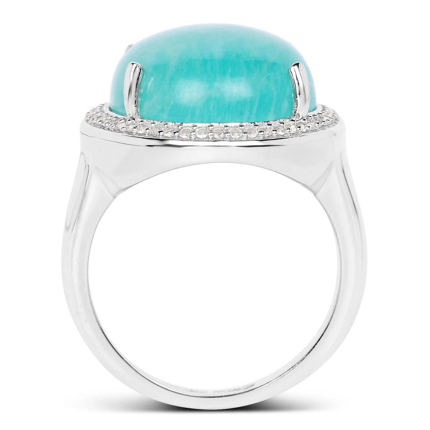 15.09 Carat Genuine Amazanite And White Topaz .925 Sterling Silver Ring