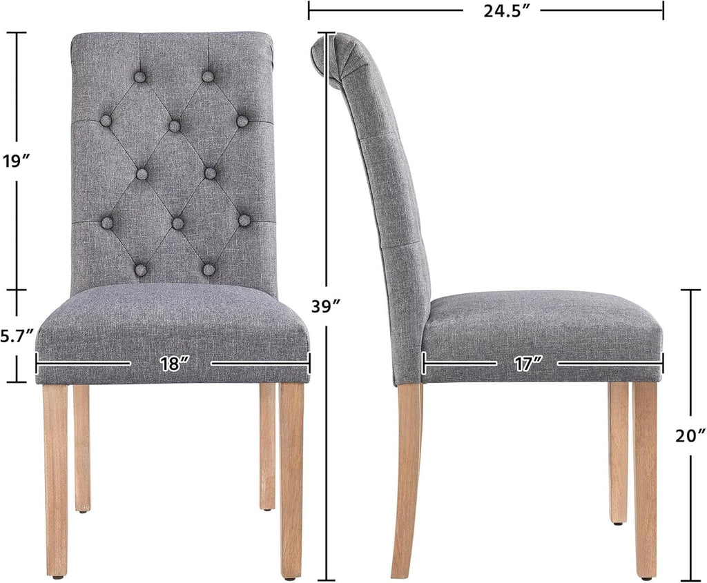 Dining Chairs Set of 2 Fabric Upholstered Dining Chairs High Back Padded Chairs Button Tufted Parsons Kitchen Chairs with Solid Wood Legs for Home, Dining Room, Kitchen, Dark Gray(1 Package)