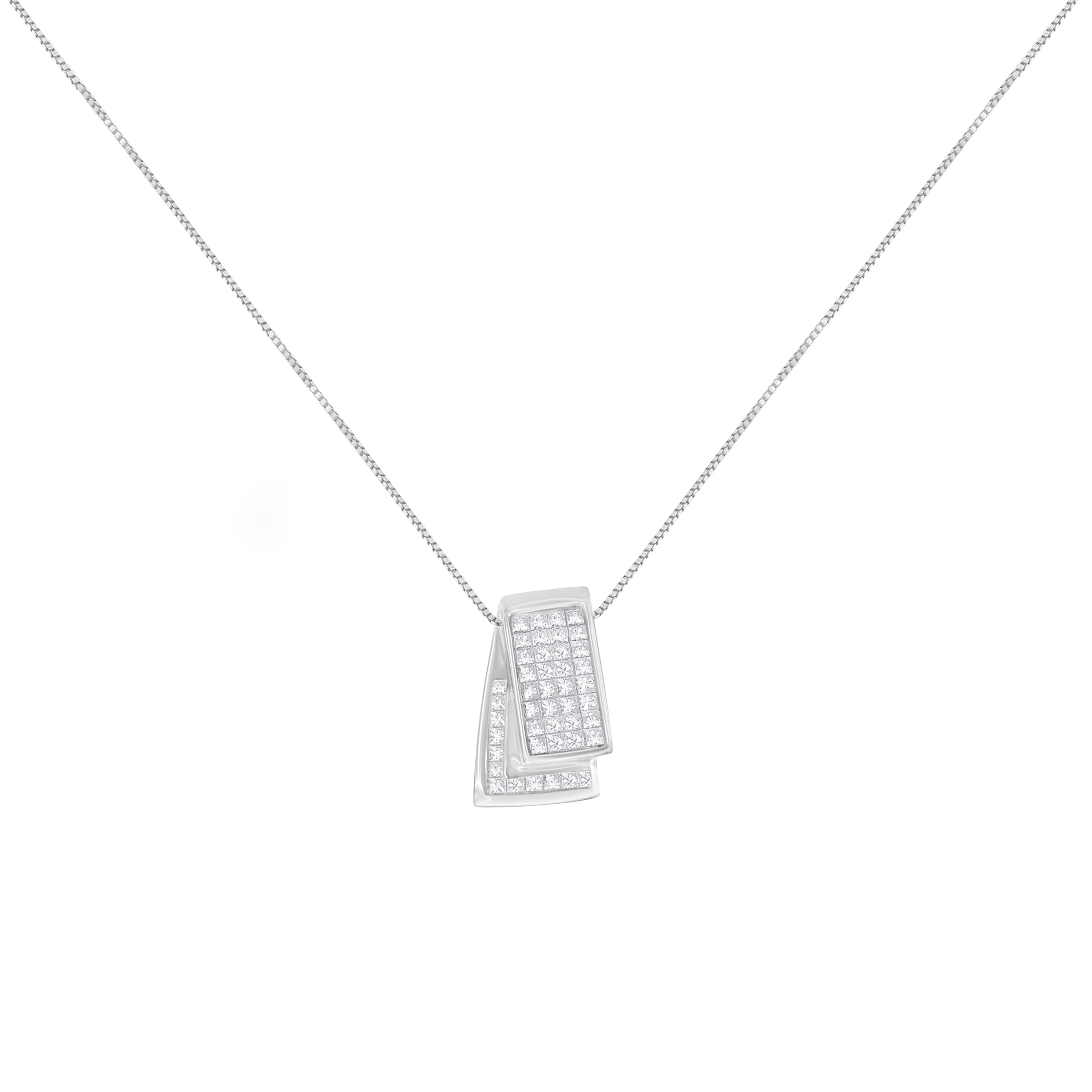 14KT White Gold Diamond Box Pendant Necklace (1 cttw, H-I Color, SI2-I1 Clarity)