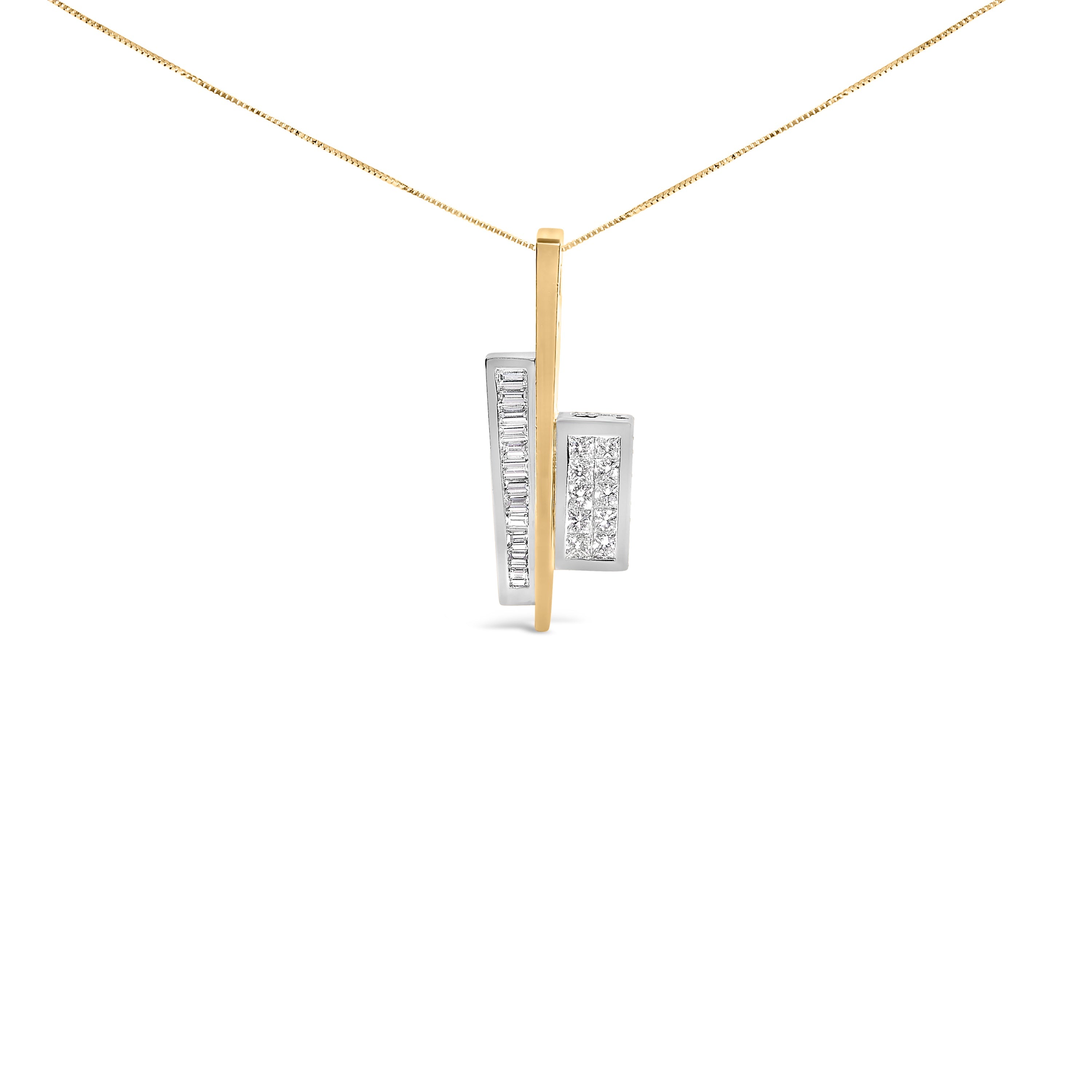 18K Yellow and White Gold 1 7/8 Cttw Princess Baguette Diamond Key Shaped 18" Pendant Necklace (H-I Color, SI1-SI2 Clarity)