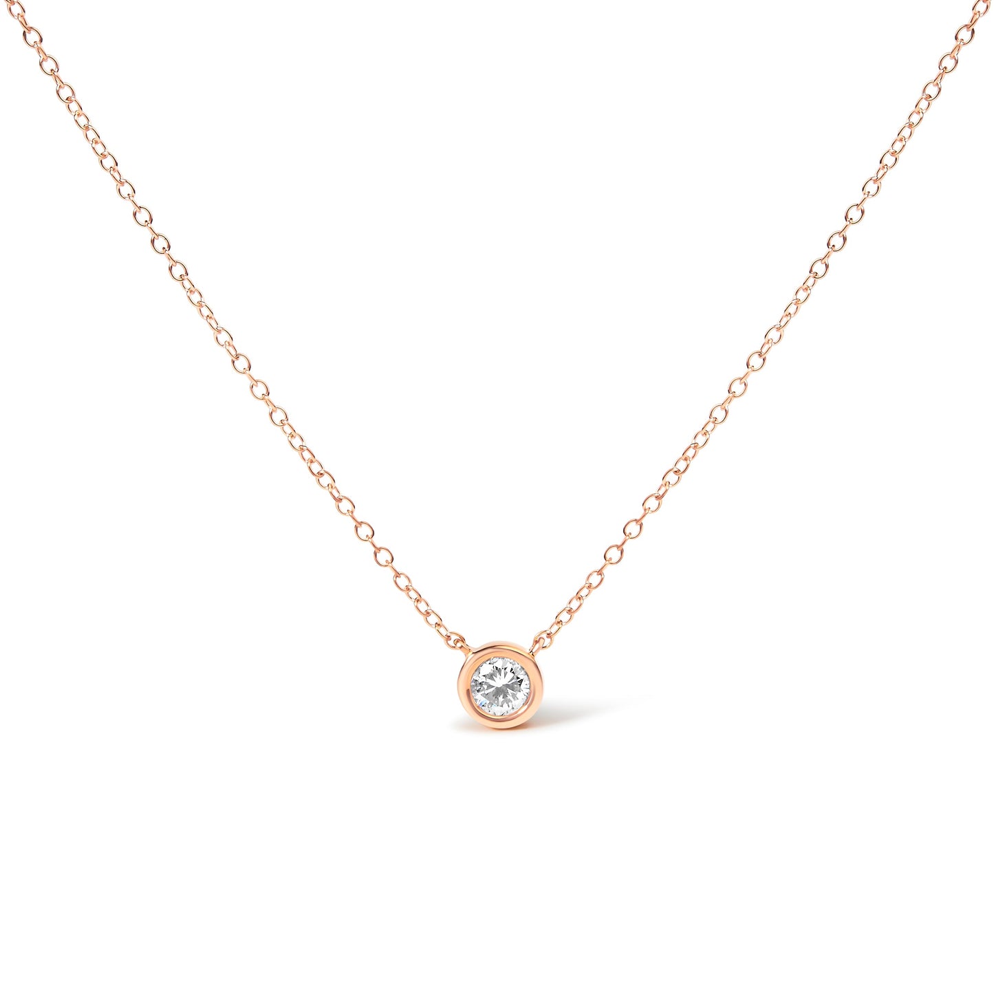 10K Rose Gold 1/3 Carat Round Brilliant-Cut Diamond Modern Bezel-Set Solitaire 16"-18" Pendant Necklace (H-I Color, SI2-I1 Clarity)