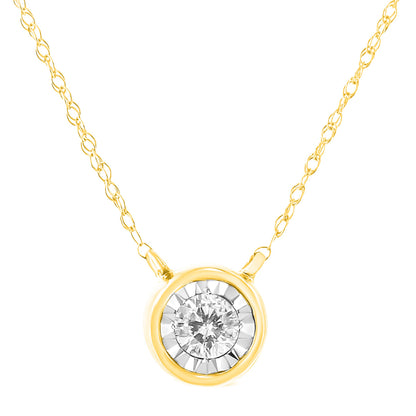 10K Yellow Gold 1/4 Cttw Round Brilliant-Cut Diamond Modern Bezel-Set Solitaire Pendant Necklace (J-K Color, I2-I3 Clarity) - 16" with 2" Extender