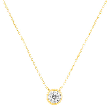 10K Yellow Gold 1/4 Cttw Round Brilliant-Cut Diamond Modern Bezel-Set Solitaire Pendant Necklace (J-K Color, I2-I3 Clarity) - 16" with 2" Extender
