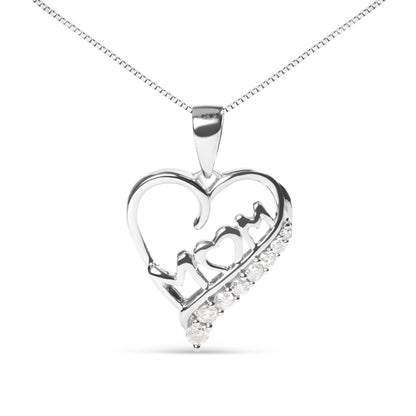 .925 Sterling Silver 1/4 Cttw Diamond  "Mom" and Open Heart 18" Pendant Necklace (I-J Color, I2-I3 Clarity)