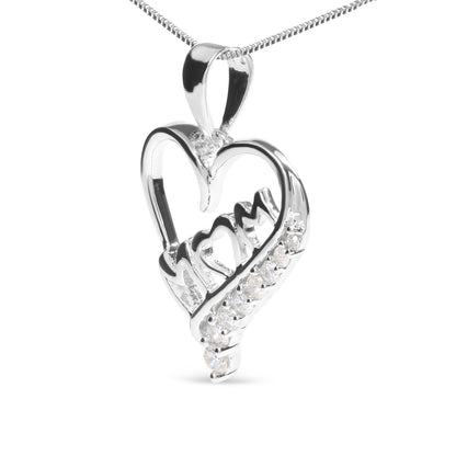 .925 Sterling Silver 1/4 Cttw Diamond  "Mom" and Open Heart 18" Pendant Necklace (I-J Color, I2-I3 Clarity)