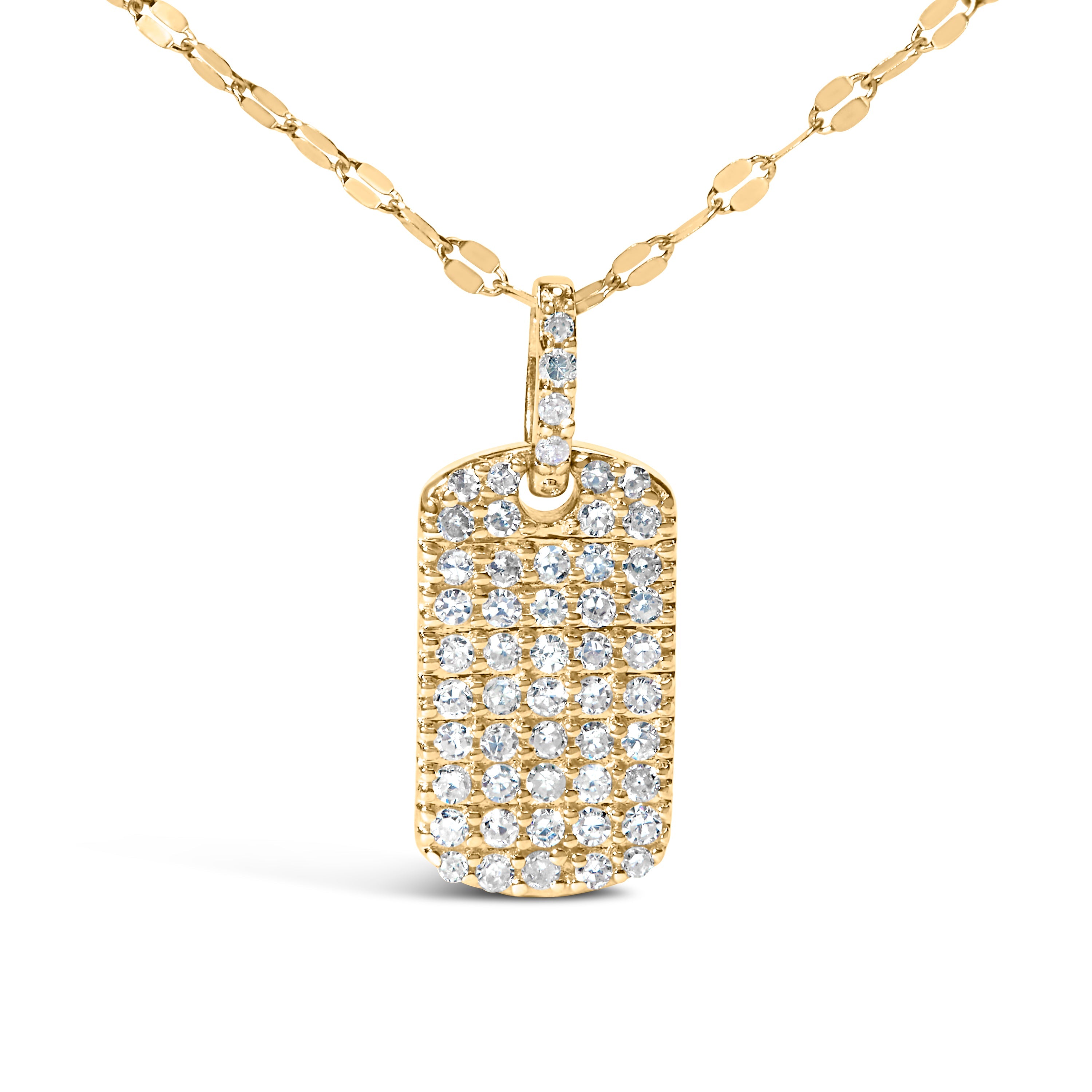 18K Yellow Gold Plated.925 Sterling Silver 1/3 Cttw Diamond Studded Dog Tag 18" Pendant Necklace (I-J Color, I2-I3 Clarity)