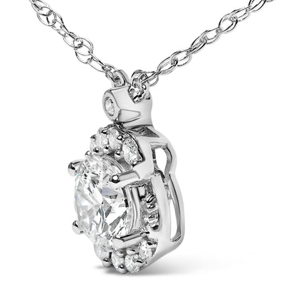 Sterling Silver 1.00 Cttw Lab Grown Diamond Oval Halo Pendant Bezel Station Necklace