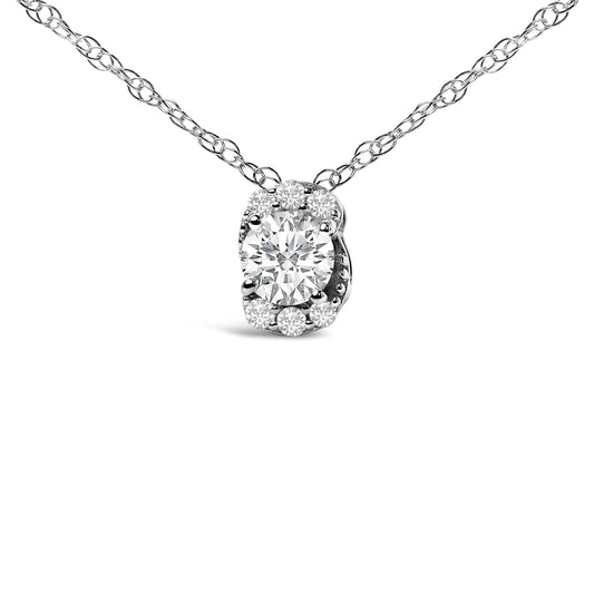 Sterling Silver 1/2 Cttw Lab Grown Diamond Oval Halo Pendant Necklace