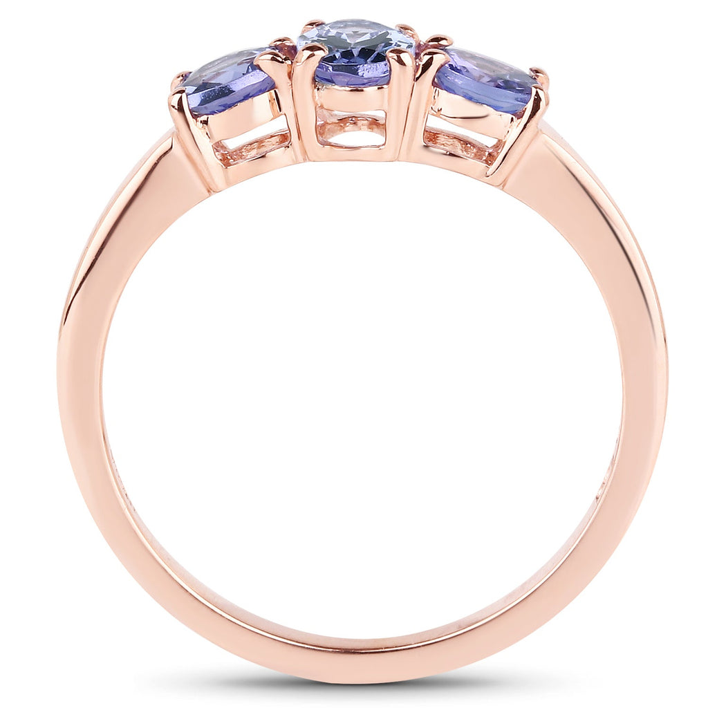 18K Rose Gold Plated 0.90 Carat Genuine Tanzanite .925 Sterling Silver Ring