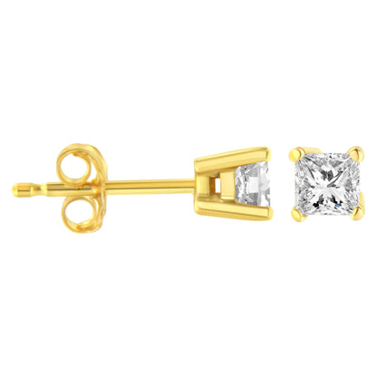 14K Yellow Gold 1/5 Cttw Princess-Cut Square Near Colorless Diamond Classic 4-Prong Solitaire Stud Earrings (I-J Color, I2-I3 Clarity)