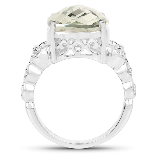 6.74 Carat Genuine Green Amethyst .925 Sterling Silver Ring