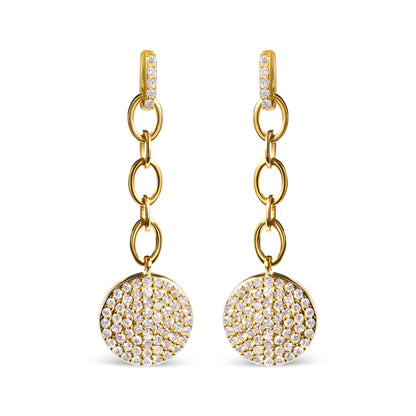 14K Yellow Gold 1.0 Cttw Diamond Chain Cluster Dangle Chain Earrings (I-J Color, I1-I2 Clarity)