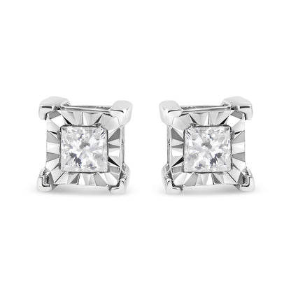 .925 Sterling Silver 1/2 Cttw Miracle Set Princess-cut Diamond Solitaire Stud Earrings (H-I Color, SI2-I1 Clarity)